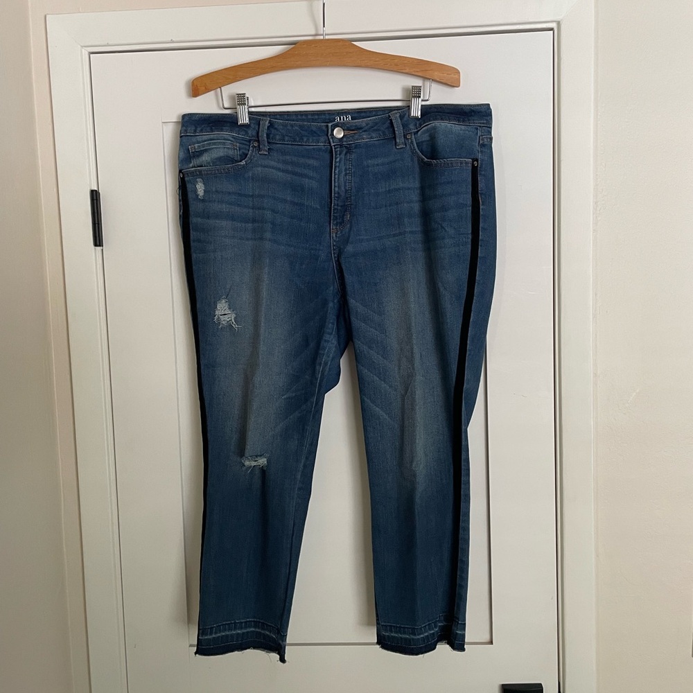 a.n.a. Skinny Ankle Distressed Jeans with Black Velvet Side Stips